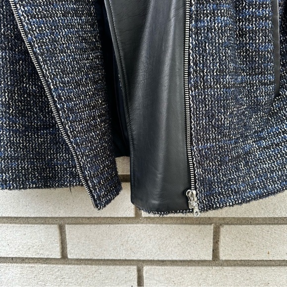 Yigal Azrouël Wool Tweed Moto Jacket Lambskin Leather Asymmetrical Zip Blazer - Picture 10 of 11